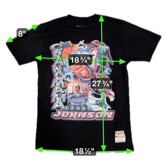 Mitchell & Ness Men Black Charlotte Hornets Larry Johnson NBA Basketball T Shirt - Picture 2 of 6